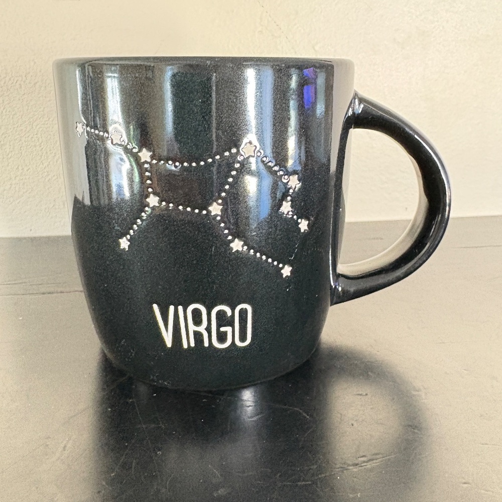 Zodiac ceramic coffee mug; Virgo; sun sign, black/white